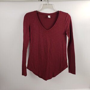 Old navy Luxe XS Wine Red Rayon Spandex V-neck Petite Top Womens Long Sleeve